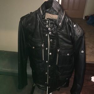 Black leather biker jacket